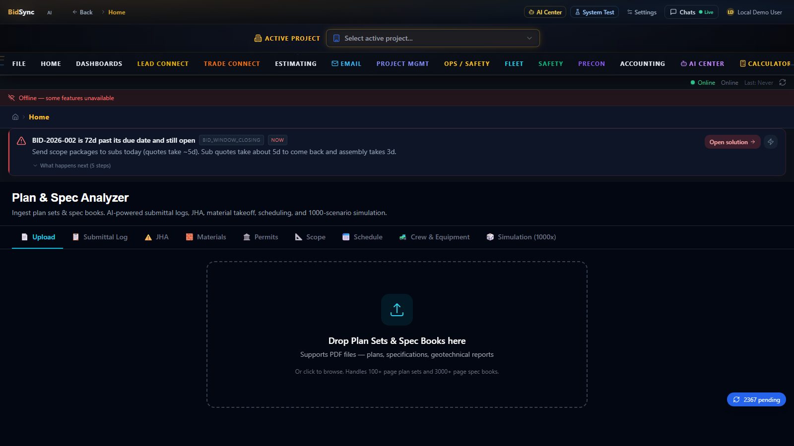 AI plan analyzer screen in BidSync AI