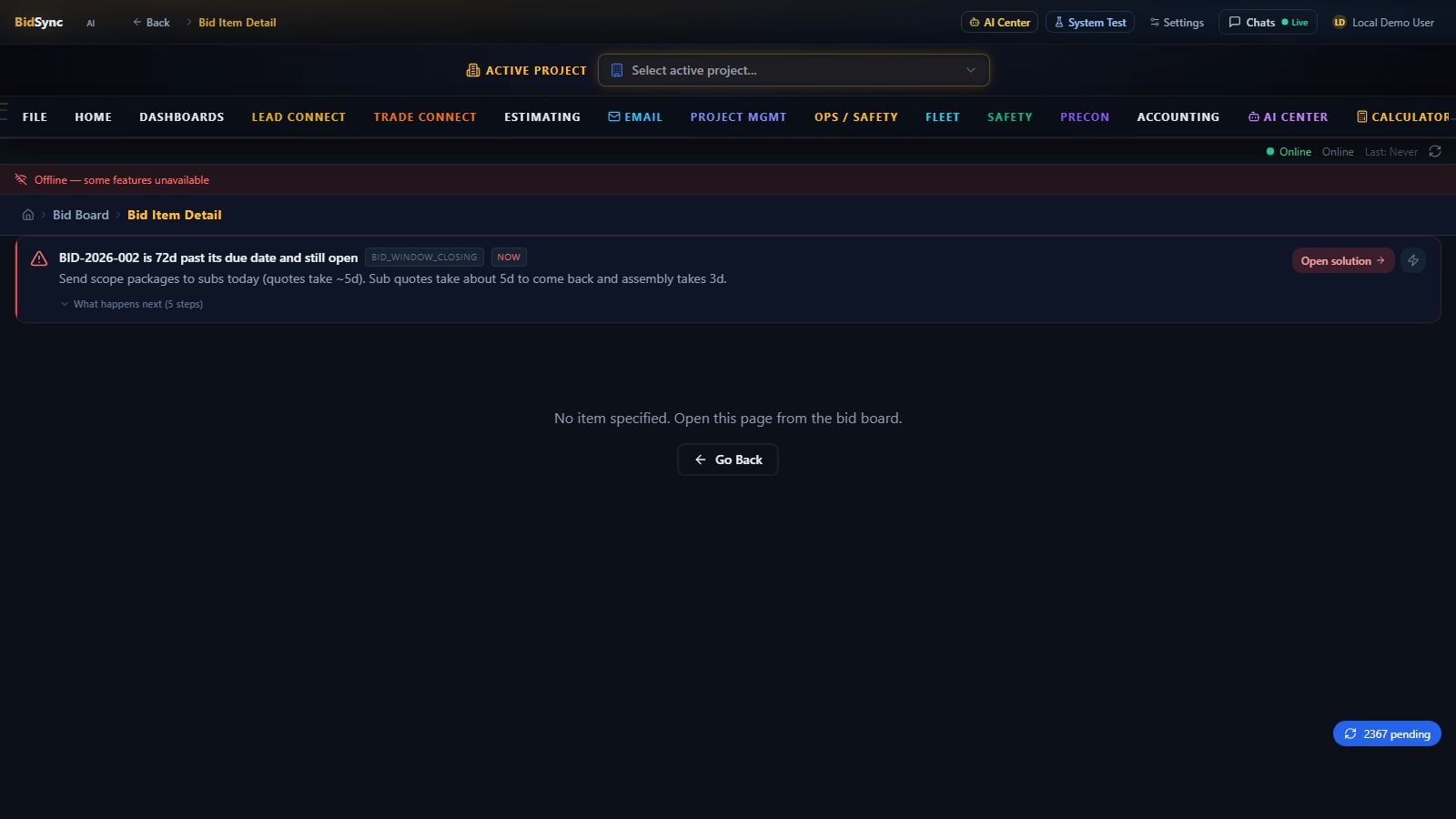 Bid analyzer screen in BidSync AI