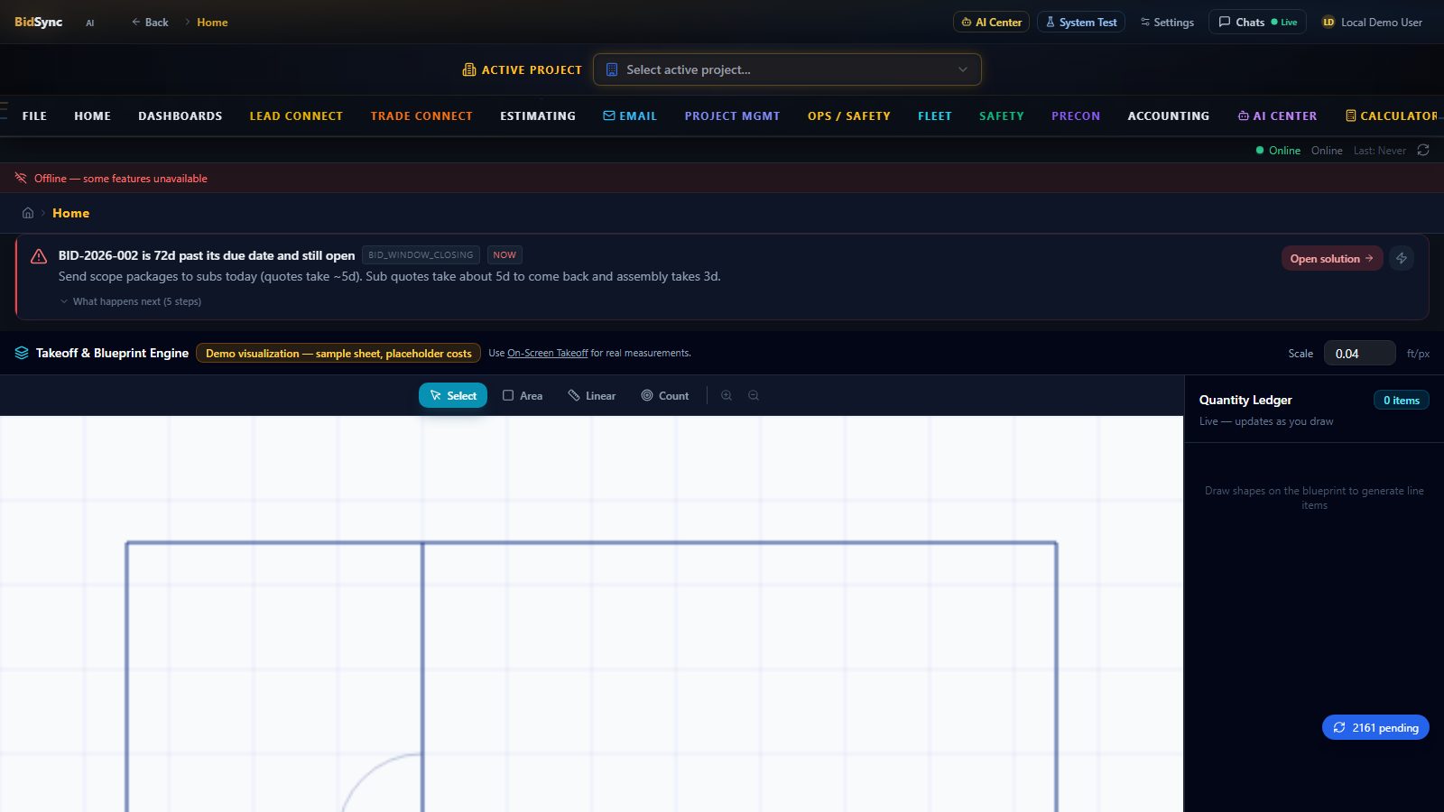 Blueprint analysis engine screen in BidSync AI