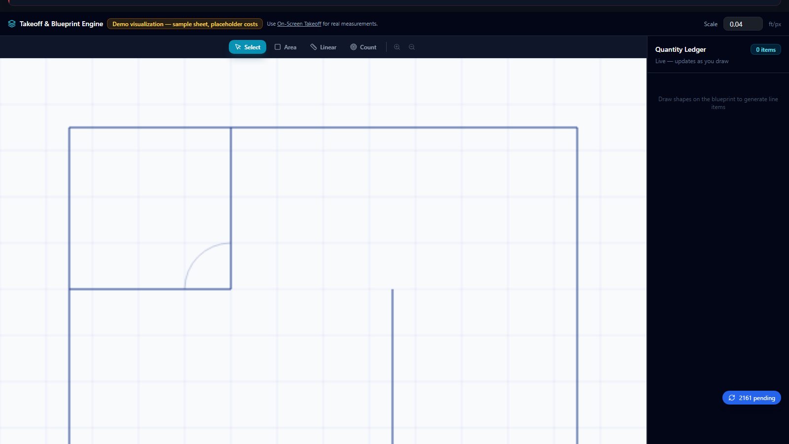 Blueprint analysis engine (continued) screen in BidSync AI