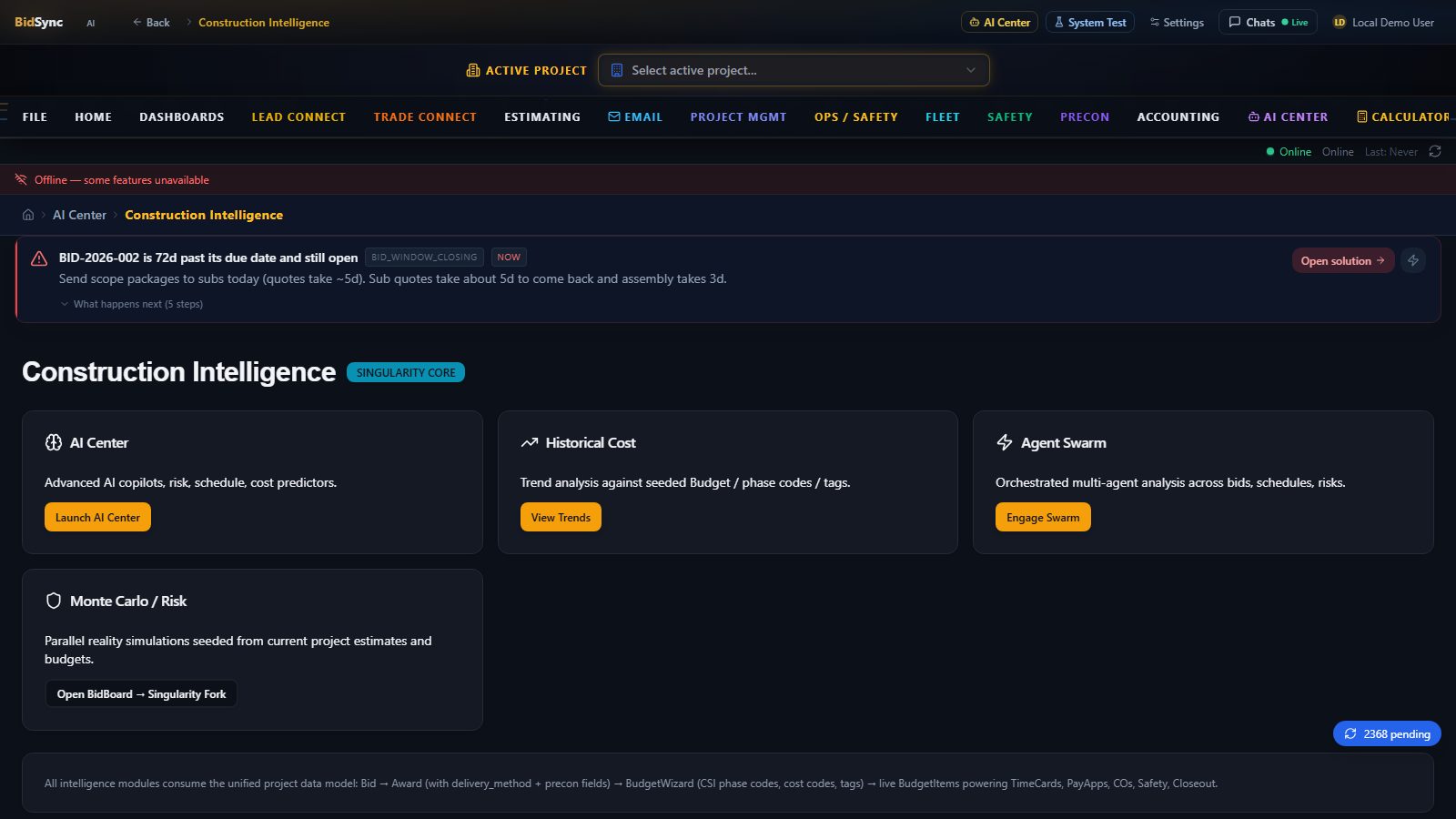 Cost predictor screen in BidSync AI