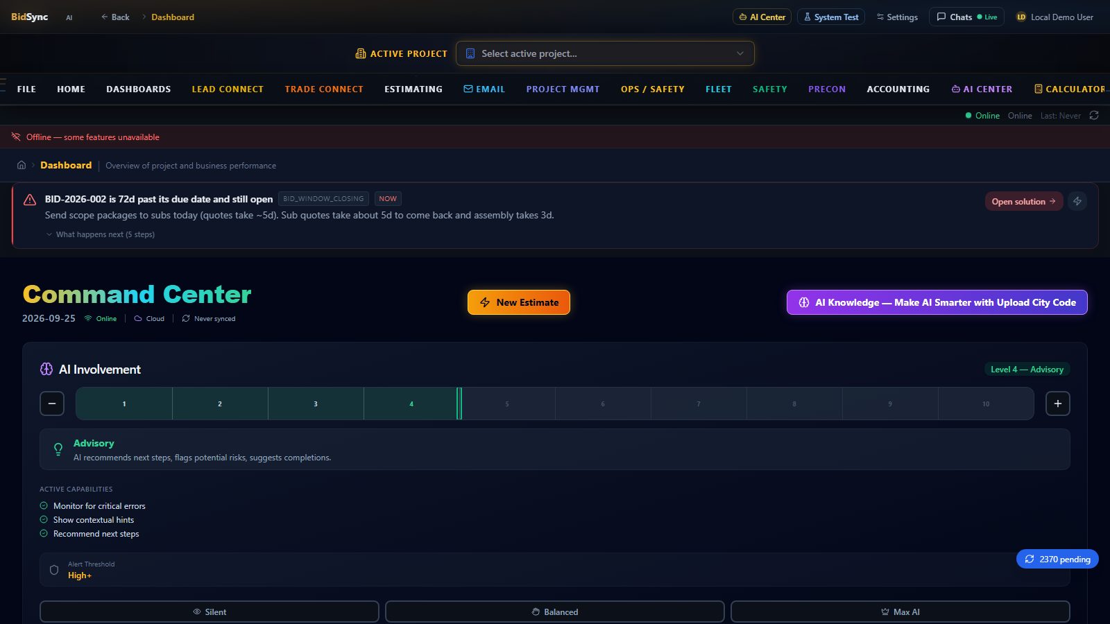 Custom dashboards screen in BidSync AI