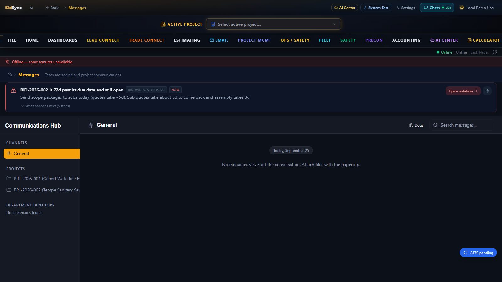 Unified email inbox screen in BidSync AI