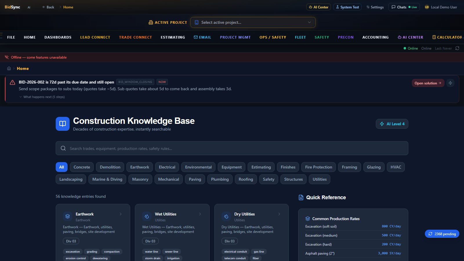 Knowledge engine screen in BidSync AI