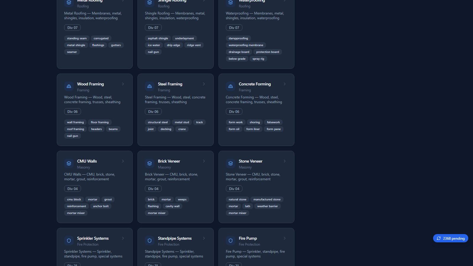 Knowledge engine (continued) screen in BidSync AI