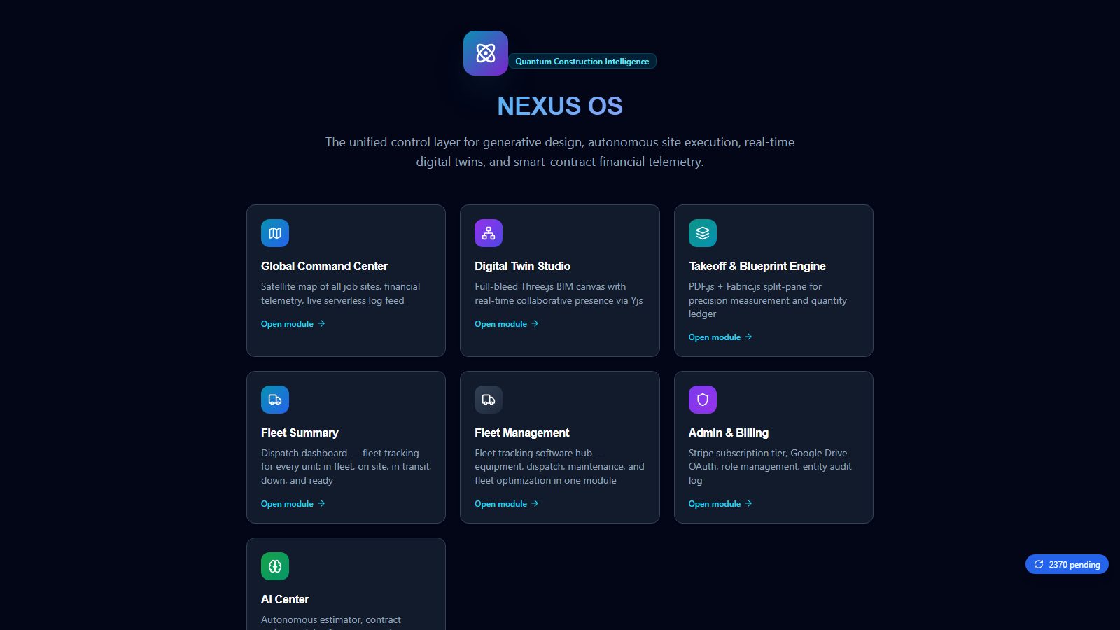 NexusOS command center (continued) screen in BidSync AI
