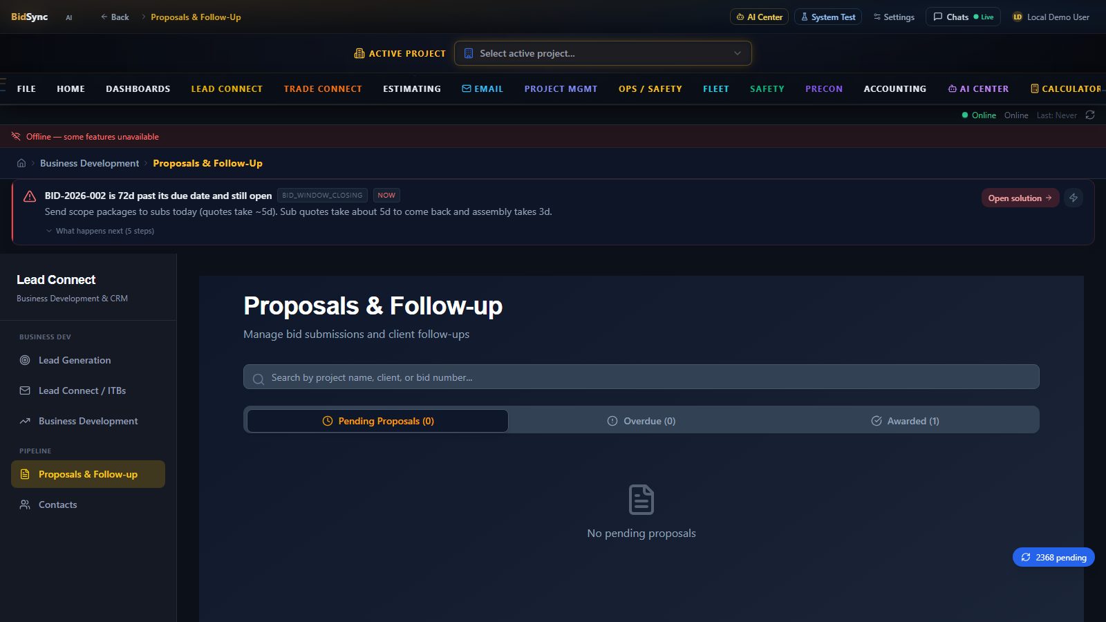 Proposal follow-up automation screen in BidSync AI