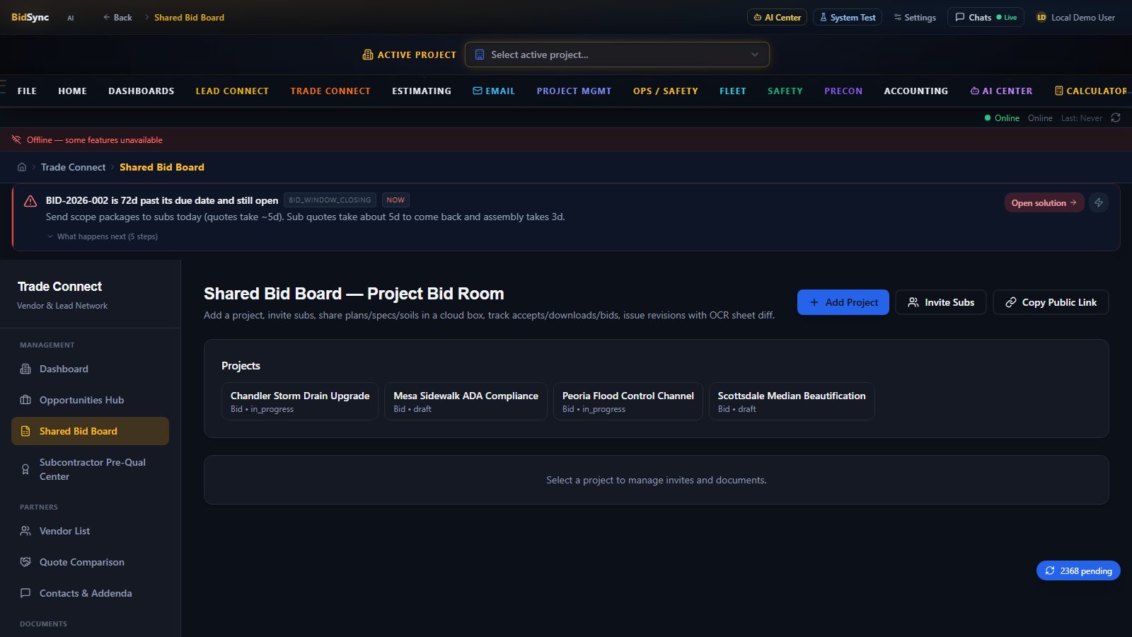 Public Bid Board publishing screen in BidSync AI