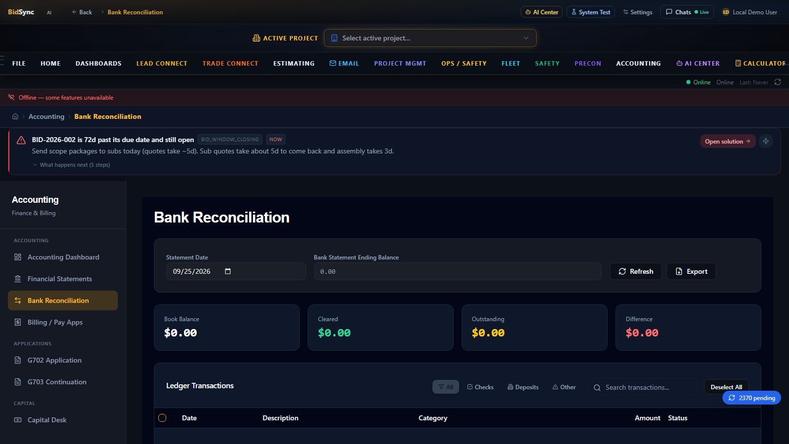 Sage 300 CRE integration screen in BidSync AI