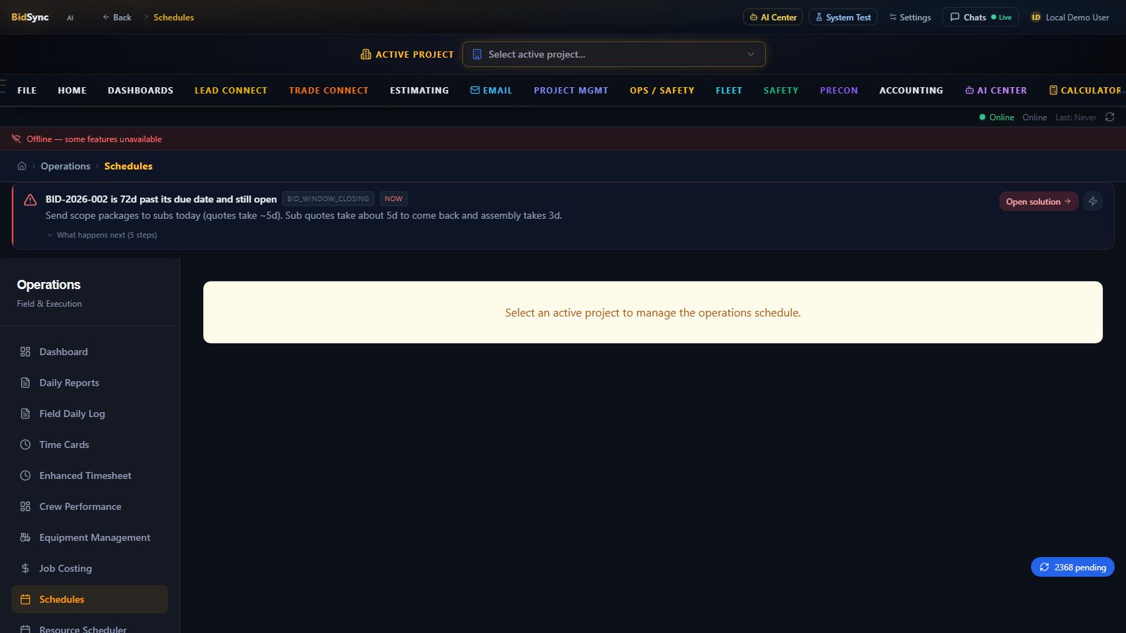 Schedule optimizer screen in BidSync AI