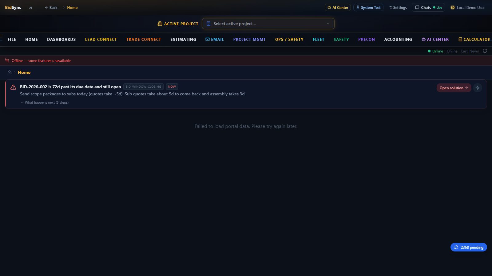Subcontractor portal screen in BidSync AI