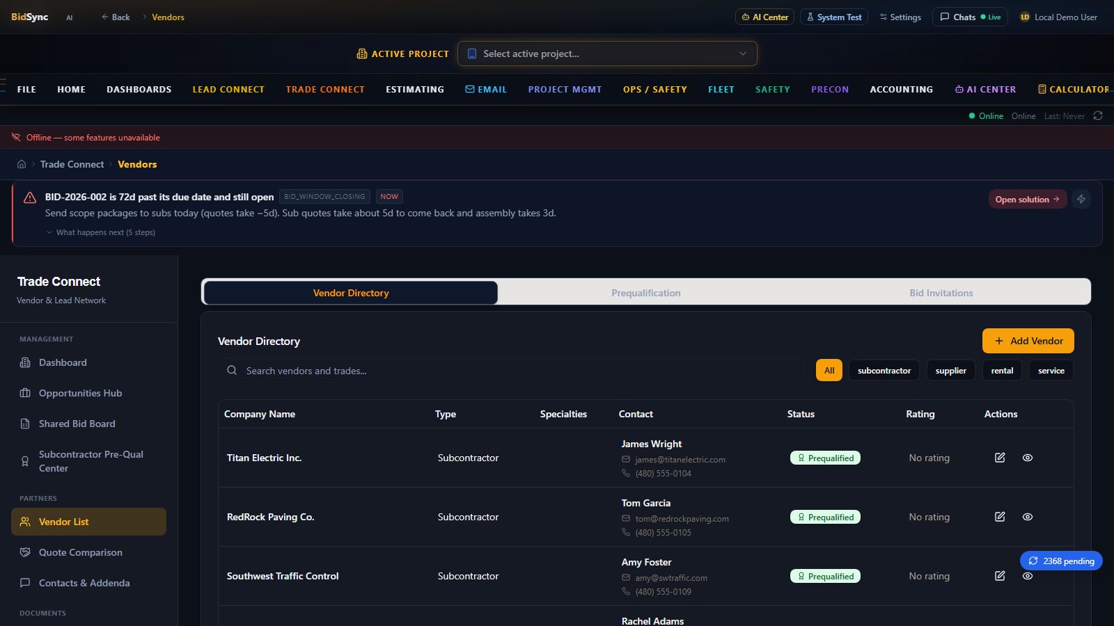 Subcontractor portal screen in BidSync AI