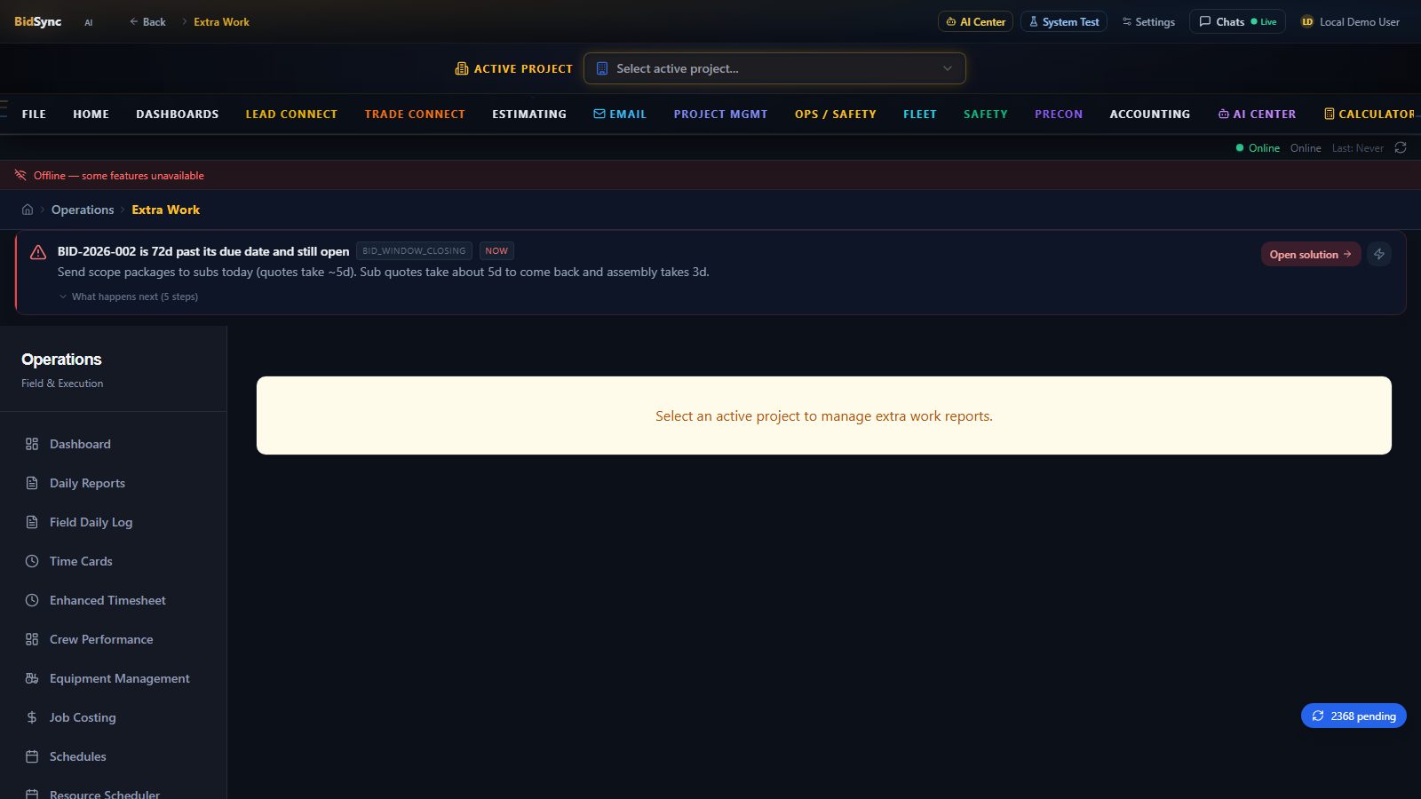 T&M ticket capture screen in BidSync AI