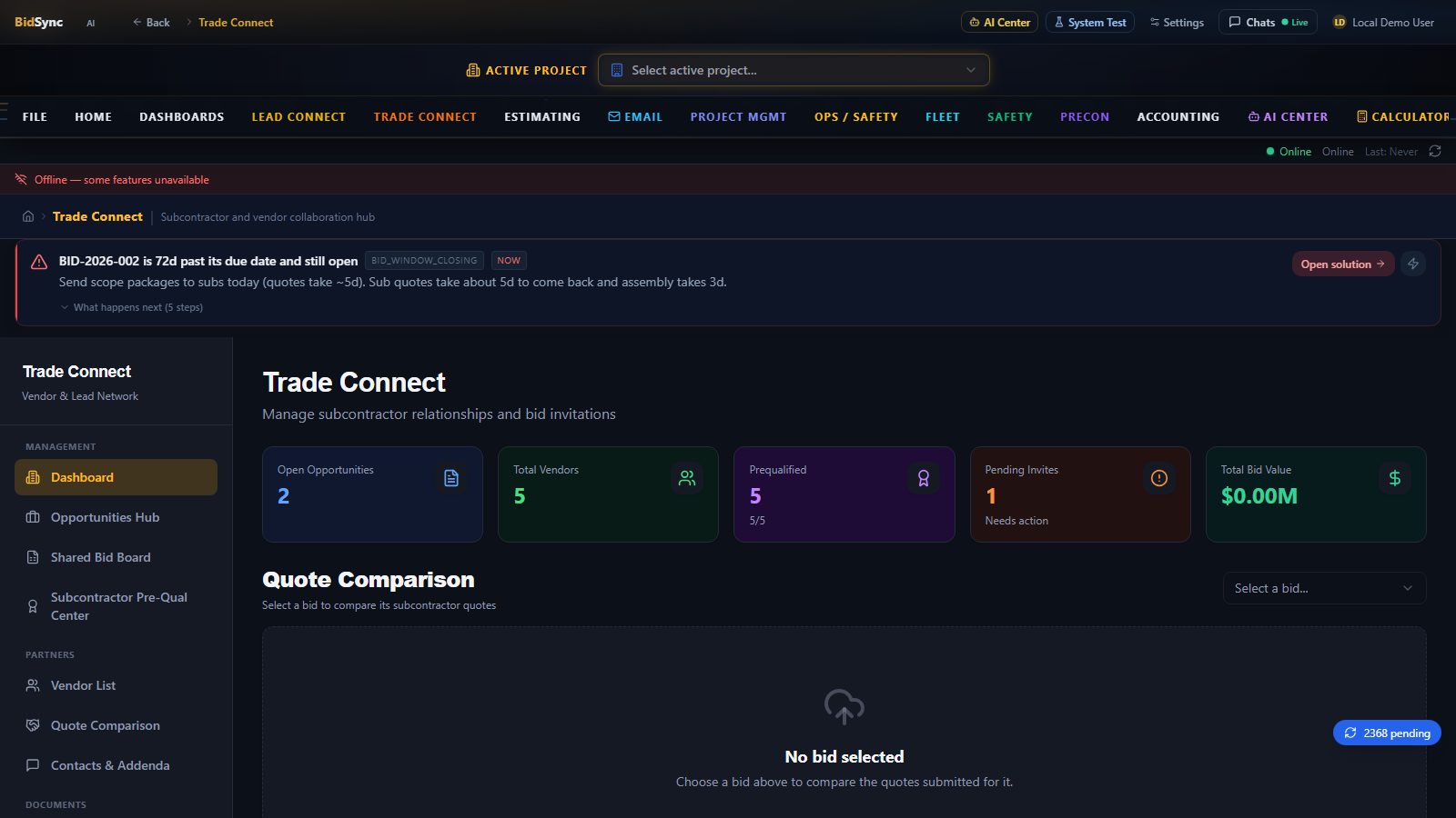 Trade Connect marketplace screen in BidSync AI