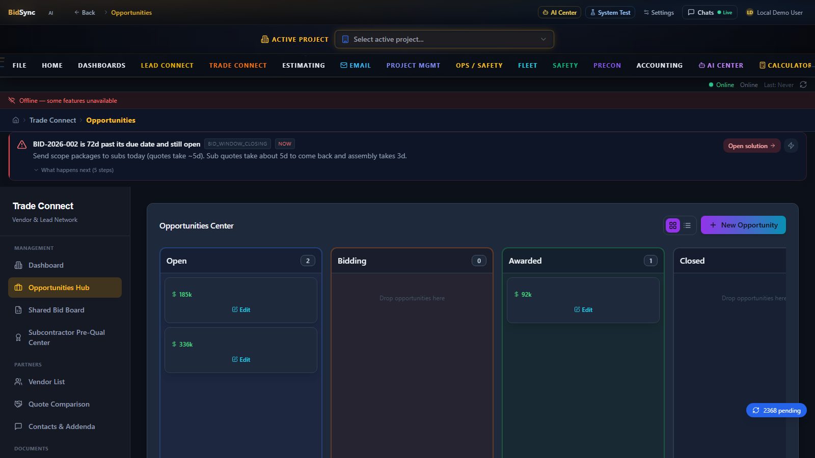 Trade Connect marketplace screen in BidSync AI