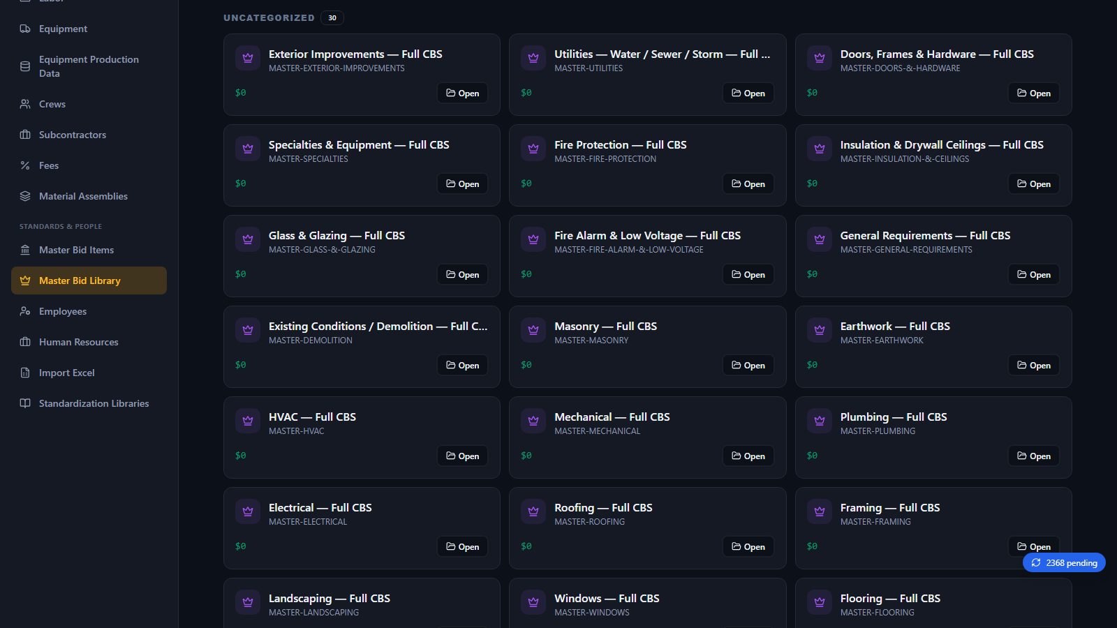 Unit-price bid packages (continued) screen in BidSync AI