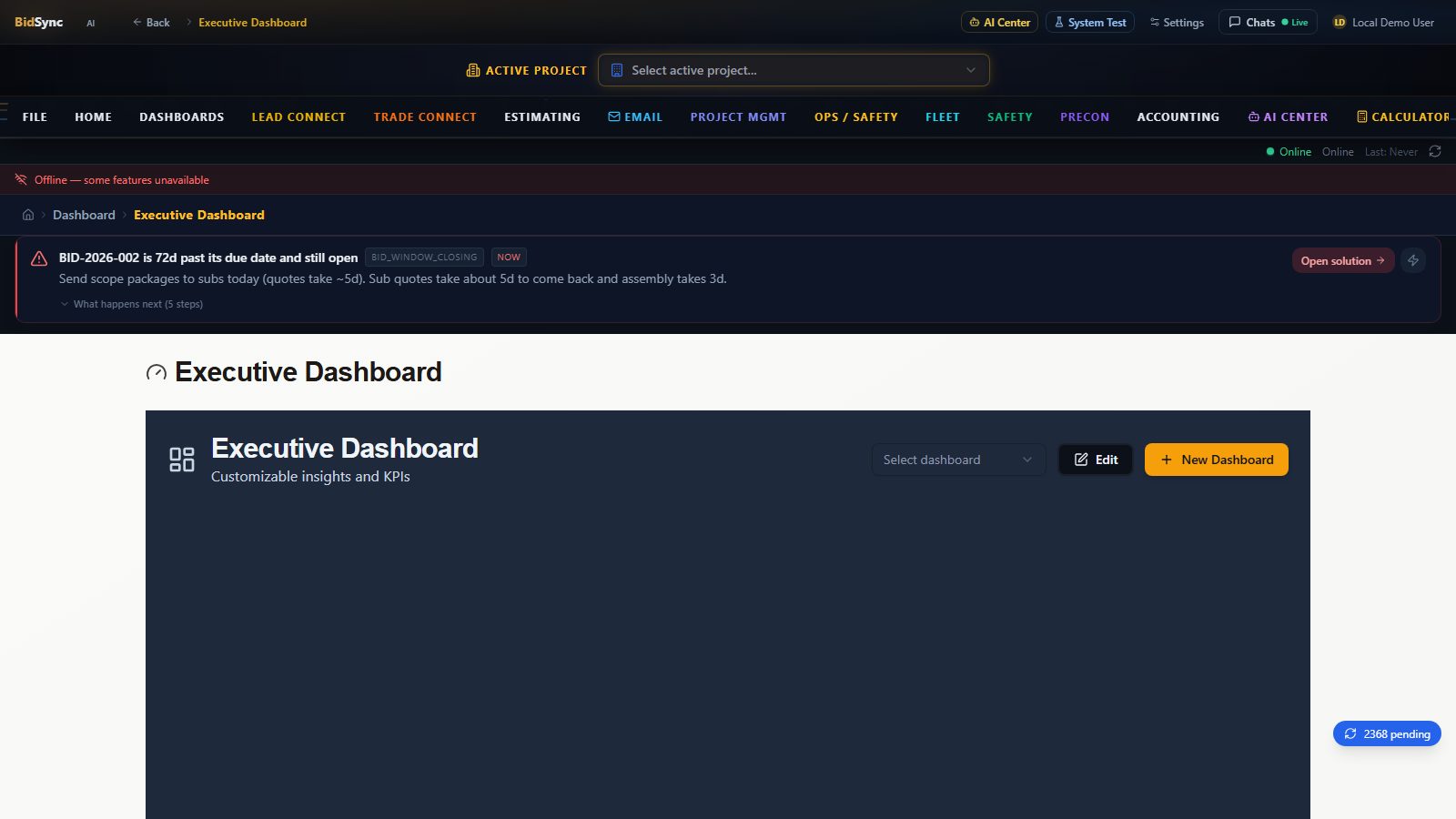 WIP reporting screen in BidSync AI