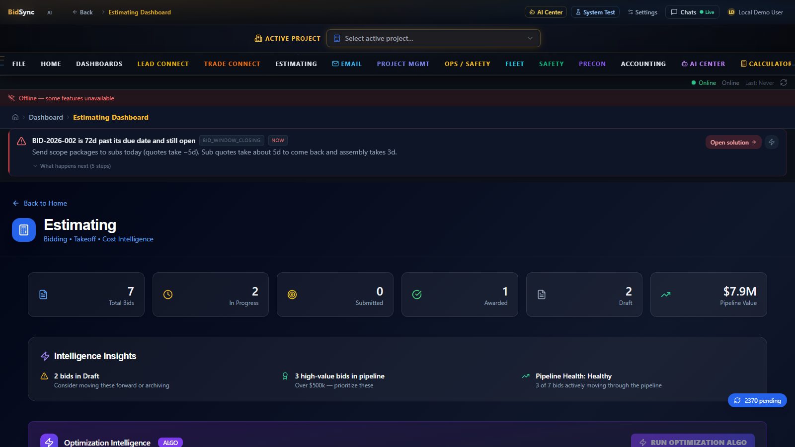 Estimating & Takeoff screen in BidSync AI