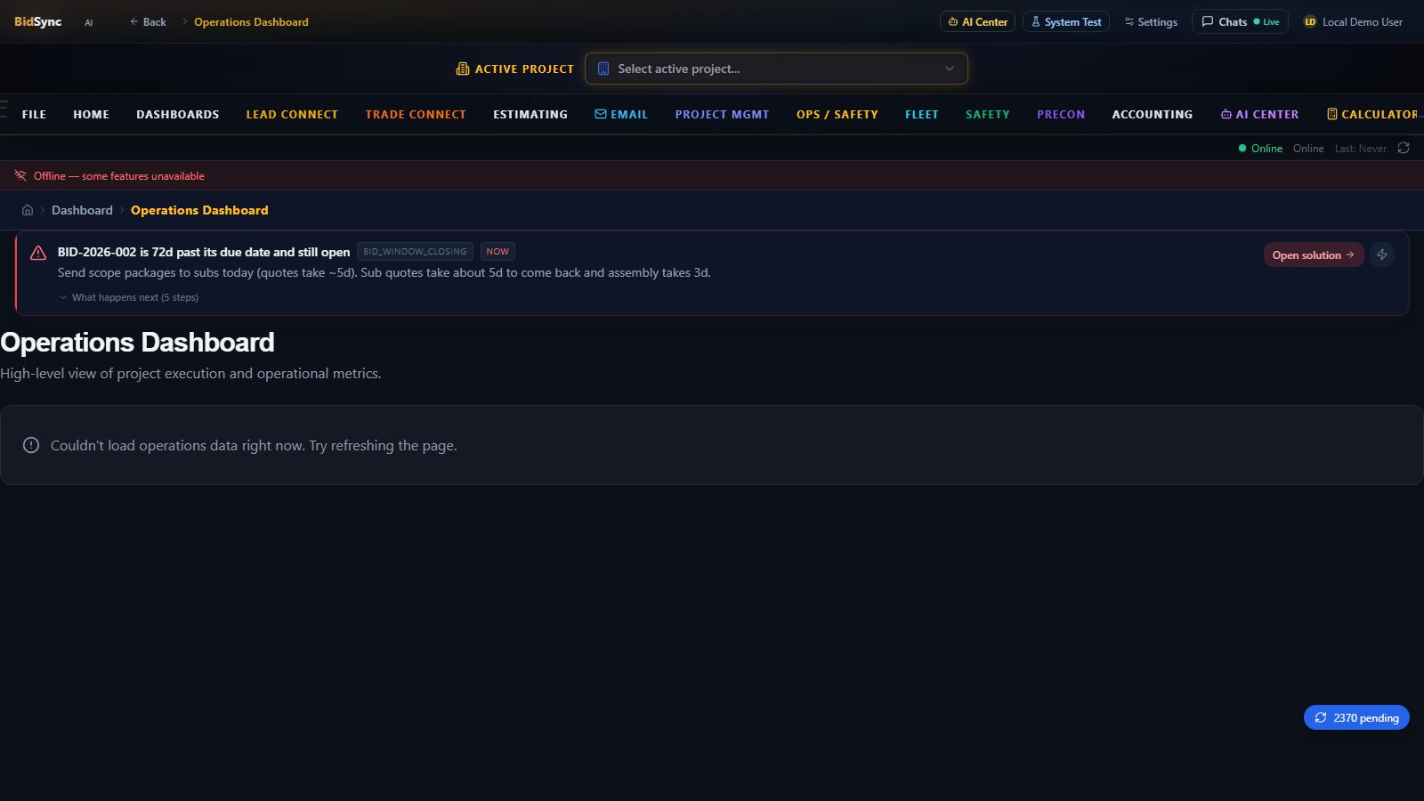 Field Operations screen in BidSync AI