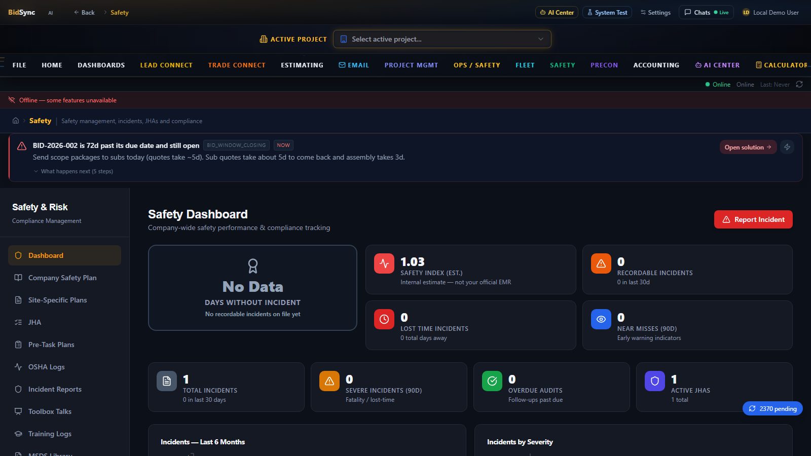 Safety & Compliance screen in BidSync AI